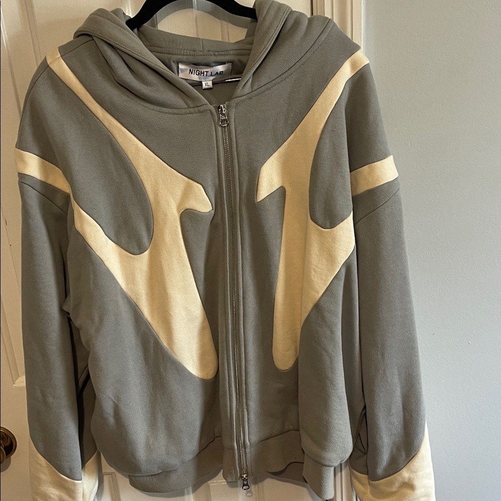 Gray and Cream Zip-Up Hoodie
